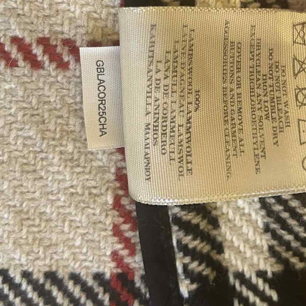 Burberry Nova Check Lambswool Toggle Coat Beige Black Red — Size S/M (Est.) - Picture 4 of 6
